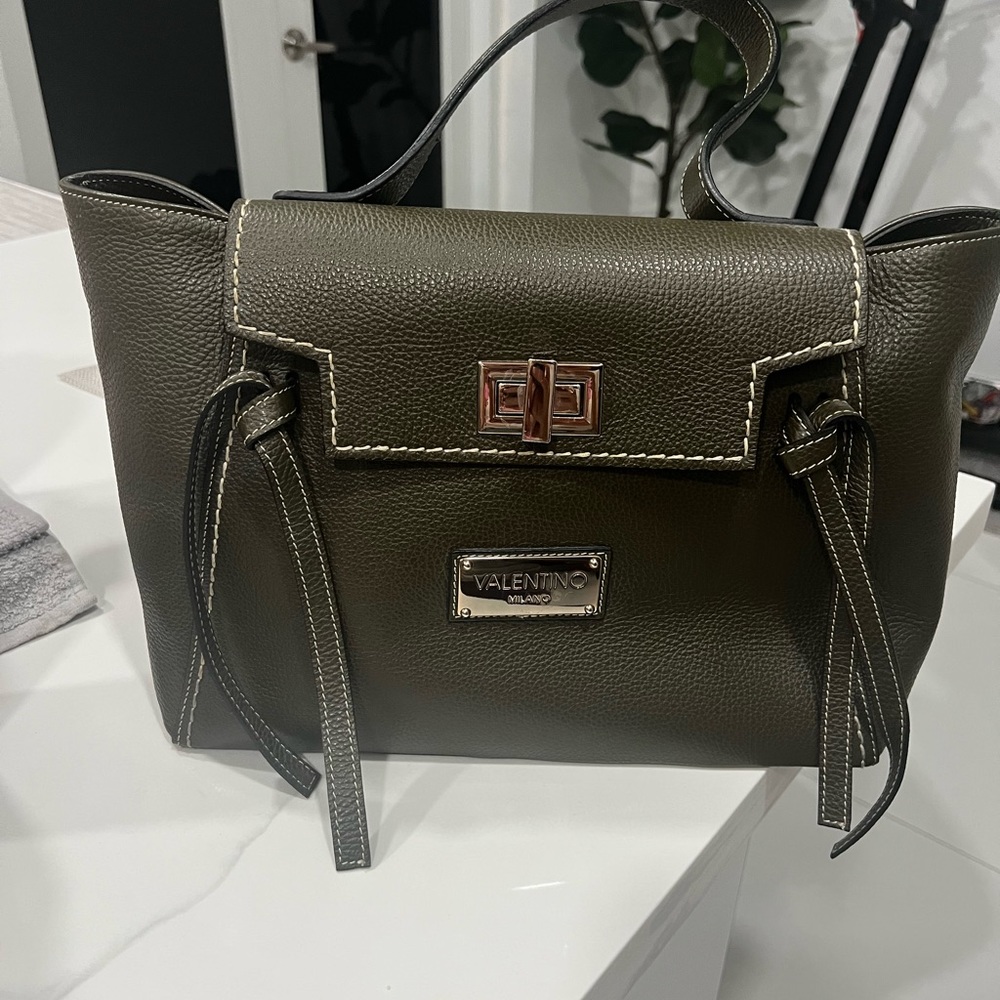 Valentino army green handle- crossbody strap certificate of quality included